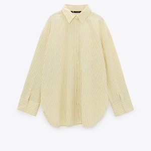 Zara oversized menswear yellow striped button up top